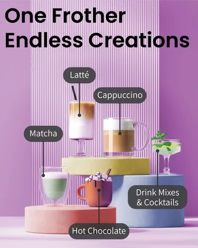 Vista 6 de Elementi Potente Varita Espumadora – Espumador de Leche Ligero y Mezclador de Bebidas Manual, Batidor Matcha para Lattes de Ensueño, Potente Varita