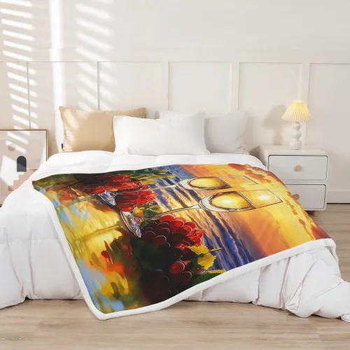 Vista 2 de Manta de franela champán para todas las estaciones, romántica manta de cama de vino tinto para decoración del hogar kawaii, manta de feliz día