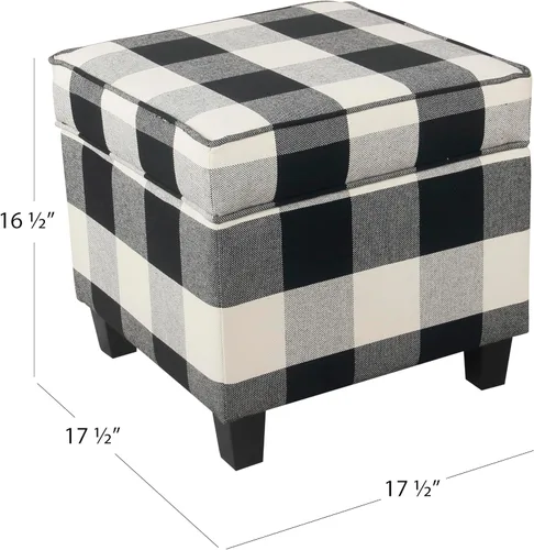 Vista 3 de HomePop Otomana Clásica Cuadrada de Almacenamiento con Tapa Desmontable Otomana con Almacenamiento para Sala de Estar y Dormitorio, Patrón de Negro