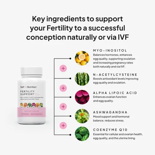 Vista 4 de Apoyo para la fertilidad de SELF NUTRITION para mujeres Concepción para ella, coenzima Q10, ashwagandha, mioinositol y más Apoyo