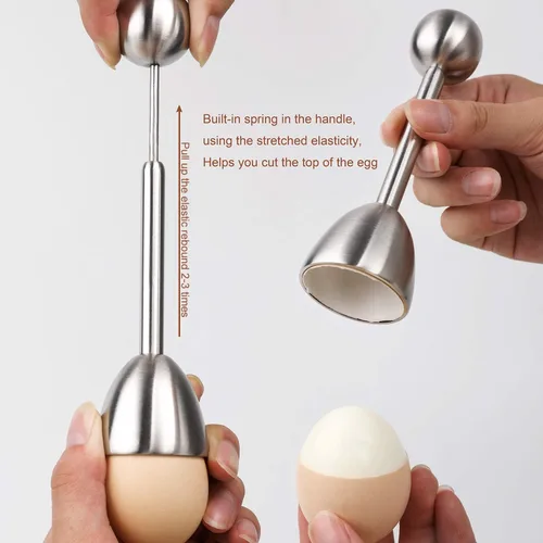 Vista 4 de Juego de decoración de galletas de huevo para quitar cáscaras de huevos duros y suaves, incluye 1 cortador de huevos, 4 tazas de huevos de cerámica