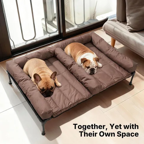 Vista 2 de Veehoo Camas elevadas refrescantes para perros + cojín doble impermeable para dos perros medianos, cuna elevada para mascotas con tapete de apoyo