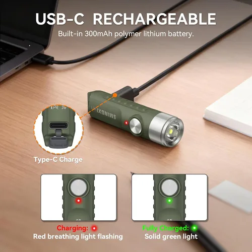 Vista 2 de Llavero recargable A11 EDC Mini linterna con magnético 2PCS Verde-2pcs