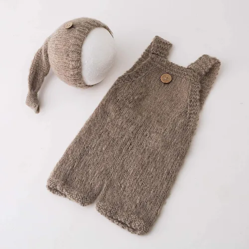 Vista 3 de Vemonllas Accesorios de fotografía para recién nacidos, trajes de bebé con sombrero de mohair para sesión de fotos, accesorios de punto hecho a mano