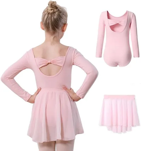 Vista 2 de DIPUG Leotardos de ballet para niñas con falda extraíble, vestido de baile con espalda hueca para niñas