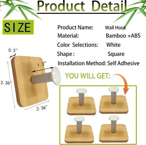 Vista 2 de Ganchos de pared autoadhesivos para colgar resistentes, pequeños ganchos decorativos pegajosos sin clavos, 4 ganchos de utilidad únicos lindos