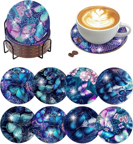 Vista 27 de 6 piezas de posavasos de pintura de diamante Posavasos de arte de diamante Pintura de arte de diamante de trasero de animal Regalo de arte