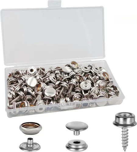 Vista 6 de Kit de 150 broches de lona de 0.59 pulgadas, botones a presión de base de acero inoxidable resistente con tornillos, kit de broches de grado marino