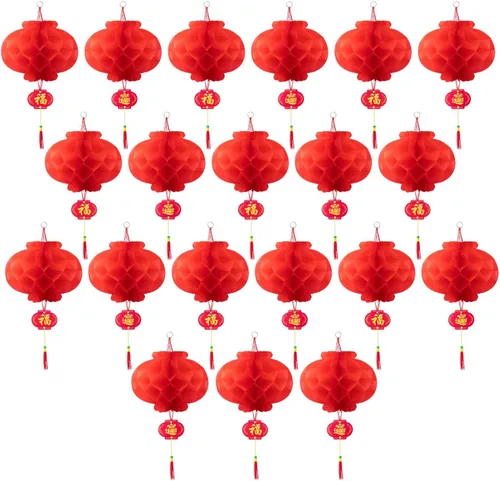 Vista 8 de Faroles de papel rojo para festivales chinos, bodas, cumpleaños y decoración del hogar (12 pulgadas, 2 unidades)