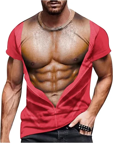 Vista 6 de Camisetas gráficas para hombre, grandes y altas, de manga corta, con estampado muscular, cuello redondo, casual, holgadas, para verano