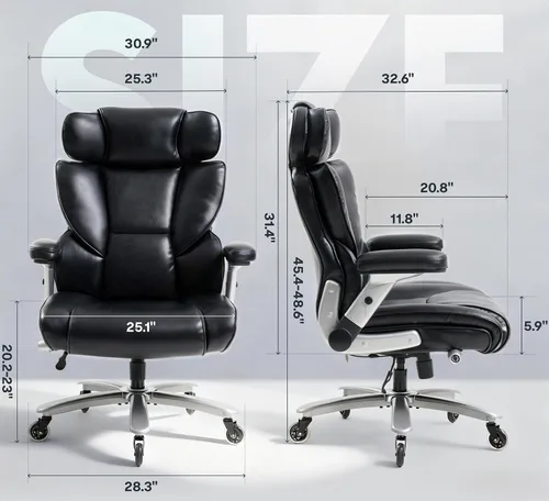 Vista 2 de FLEXISPOT Silla de oficina grande y alta de 600 libras para personas altas negro - cuero sintético