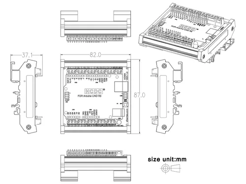 Vista 7 de Módulo de bloque de terminales de ruptura de pinout de montaje en carril DIN para Arduino UNO R3