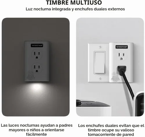 Vista 4 de Timbre inalámbrico con luz nocturna y 2 tomas de corriente, alcance de 1300 pies, impermeable, modo de no molestar, sin instalación de perforación