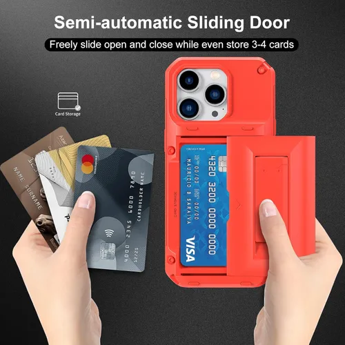 Vista 2 de LAUDTEC - Funda con soporte para iPhone 14 Pro, protección contra caídas de grado militar compatible con iPhone 14 Pro de 6.1 pulgadas (rojo)