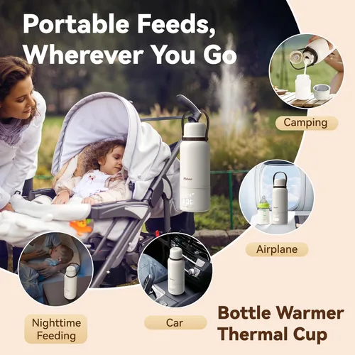 Vista 4 de Calentador de botellas portátil, 12000 mAh de larga duración, calentamiento rápido de 3 minutos para leche materna/fórmula/agua, control preciso