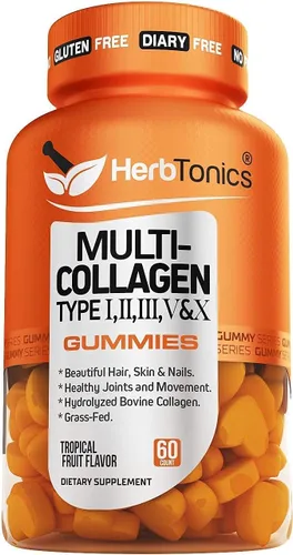 Vista 2 de Herbtonics Gomitas de colágeno múltiple con cápsulas de colágeno múltiple tipo I, II, III, V y X, péptidos de proteínas y complejo de órganos