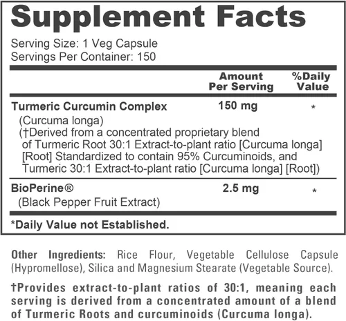 Vista 4 de NusaPure Cápsulas complejas de curcumina de cúrcuma, 150 mg, 150 cápsulas vegetales (sin gluten, sin OMG)