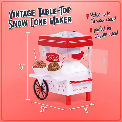 Vista 2 de Nostalgia Coca-Cola Máquina de Raspados de Nieve de Hielo Raspado - Máquina de Granizados Retro de Mesa Coke Hace 20 Golosinas Heladas - Incluye 2