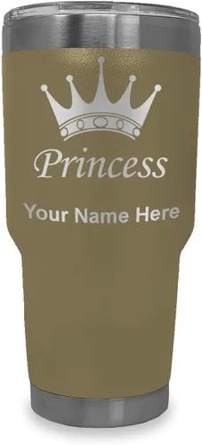 Vista 10 de LaserGram Vaso aislado al vacío de 20 onzas, corona de princesa, grabado personalizado incluido (negro)