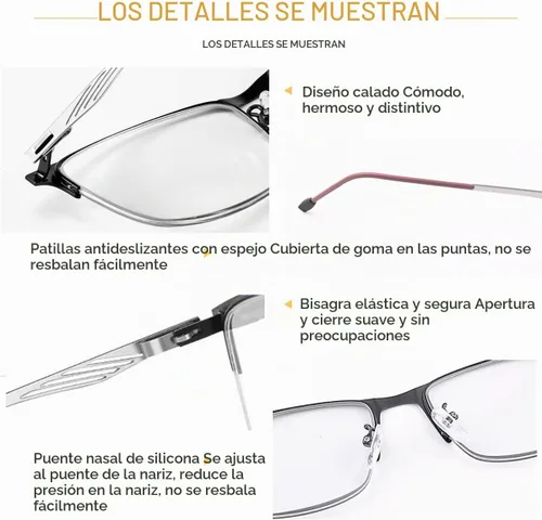 Vista 8 de Transición Fotocrómica Multifocus Bisagra de resorte Gafas de lectura progresiva Gafas de sol anti luz azul Lectores UV