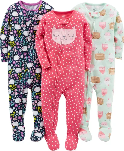 Vista 9 de Simple Joys by Carter's Girls 3-pack Snug Fit Footed Cotton Pajamas Bailarina/Abejas/Luna