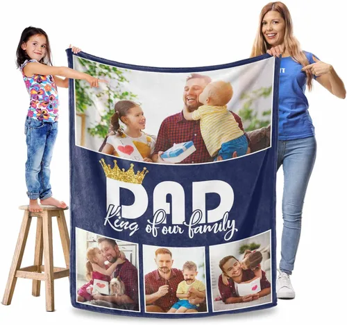 Vista 7 de Manta personalizada para el Día del Padre, regalos para papá, mantas personalizadas con fotos, mantas personalizadas de collage de fotos, manta suave