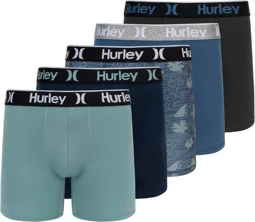 Vista 11 de Hurley calzoncillos tipo bóxer elásticos para hombre, paquete de 5 Combo de helecho de carbón