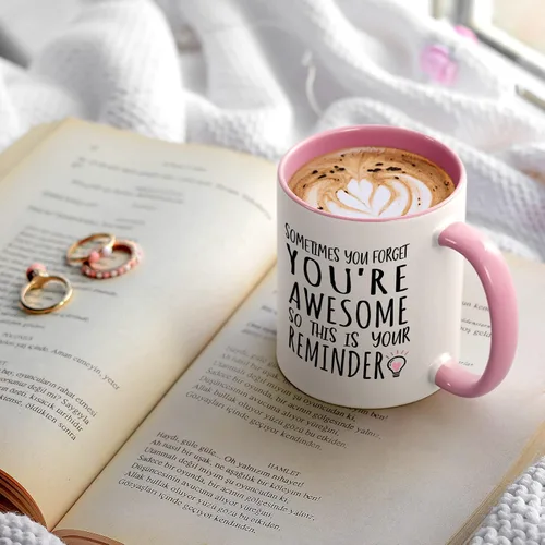 Vista 2 de YHRJWN - Taza de café Sometimes You Forget You're Awesome - Regalos inspiradores de amistad de cumpleaños para mujeres, compañeras de trabajo
