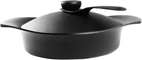 Vista 11 de Sori Yanagi Nanbu - Sartén de aceite con diseño simple y alta practicidad, fabricada en Japón, tapa de hierro y mango incluidos, compatible