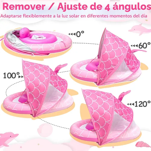 Vista 2 de Flotador de piscina para bebé con toldo UPF50+ para niños de 6 a 36 meses