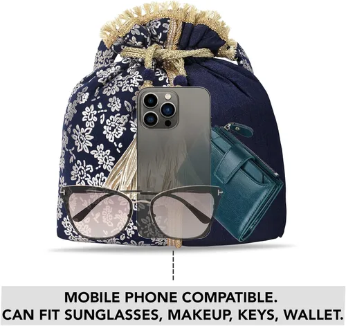 Vista 2 de Aheli Bolso de mano de seda bordada de diseño étnico para mujer (P24)