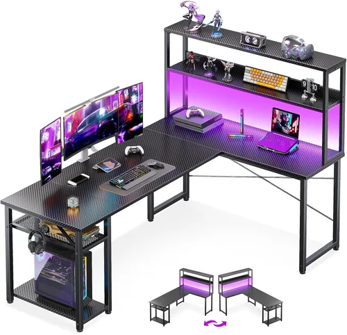Vista 9 de ODK Escritorio para juegos en forma de L de 53 pulgadas con gabinete