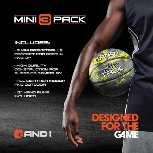 Vista 6 de Paquete de 3 juegos de mini baloncesto AND1 para niños (desinflada con bomba incluida): - Tamaño 3, balones de baloncesto premium para jóvenes de 7