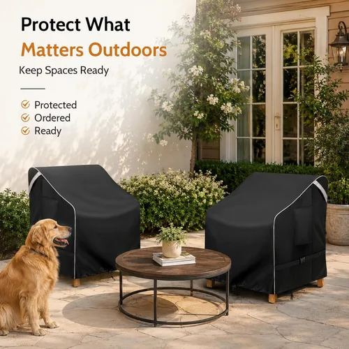 Vista 8 de COSFLY Fundas para sillas de patio al aire libre, impermeables, resistentes a los rayos UV, ajuste ajustable con correas de hebilla, se adapta a