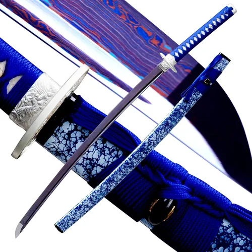 Vista 14 de Espada Katana Japonesa Samurai Hecha a Mano con Saya de Madera de Rayskin Dura, Puede Cortar Bambú