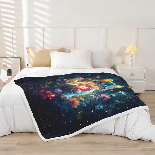 Vista 2 de Manfei Cute Cat Kids Throw Blanket Flower Heart Print Fuzzy Blanket for Boy Girls Room Decor, Kawaii Animal Theme Blanket for Bed Couch Sofa, Soft