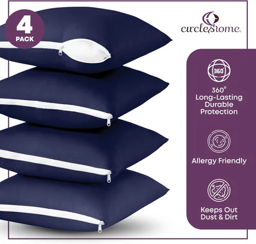 Vista 2 de CIRCLESHOME Protectores de almohada europeos – Fundas de almohada 100% algodón transpirable – Fundas de almohada cuadradas de 26 x 26 pulgadas