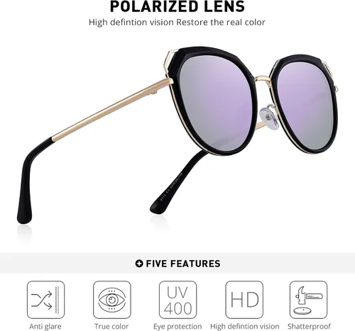 Vista 5 de Gafas de sol polarizadas OLIEYE para mujer - Gafas de sol con marco de metal ojo de gato UV400