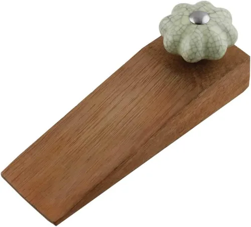 Vista 9 de IndianShelf - 1 tope decorativo de cerámica y madera para la parte inferior de la puerta, color azul, resistente, base de goma antideslizante, tope