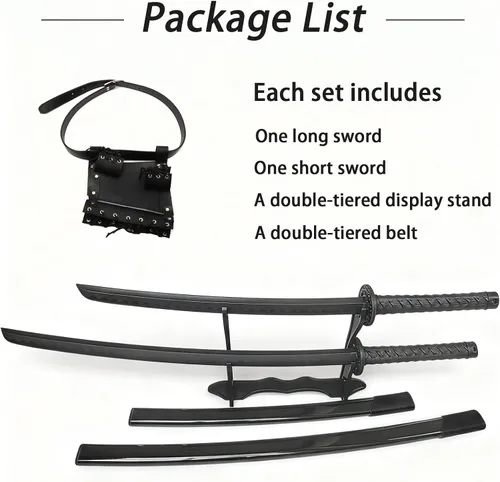 Vista 2 de 2PCS Polypropylene Plastic Training Martial Sword，Black Practice Katana Sword with Sheath，Training Katana for Practice，with Belt and Stand