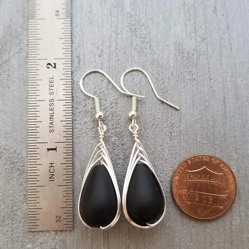 Vista 36 de Yinahawaii Handmade Sea Glass Earrings, Hawaiian Jewelry, Wire Braided Earrings Teardrop Earrings, Beach Jewelry Sea Glass Jewelry For Women Cobalt