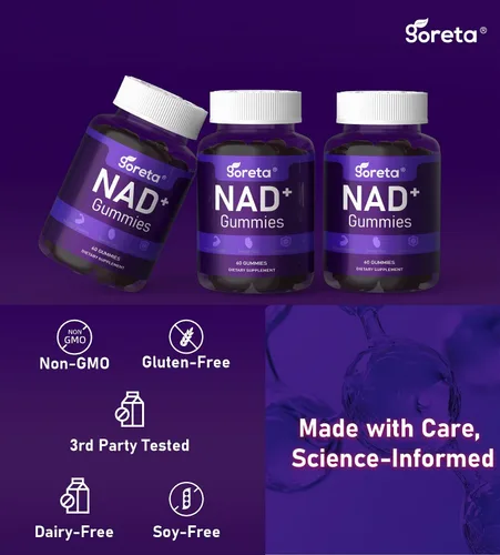 Vista 3 de Gomitas NAD+, suplemento de resveratrol NAD para adultos, colágeno, quercetina, berberina, rodiola y extracto de semilla de uva, apoya la energía