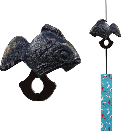 Vista 8 de Carillón de viento japonés de hierro fundido para exteriores, adorno para jardín, patio y balcón, decoración de campana de viento de metal colgante