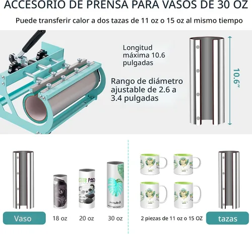 Vista 5 de SmarketBuy Prensa de calor de 15 x 15 pulgadas, máquina de prensa de calor 8 en 1 con accesorio de vaso de 30 onzas, máquina de sublimación