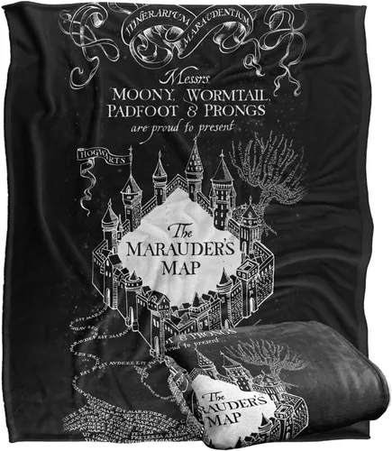 Vista 11 de Harry Potter Marauder's Map - Manta con licencia oficial de tacto sedoso, manta súper suave, 36 x 58 pulgadas, color blanco y negro