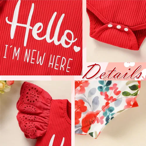 Vista 3 de ZOELNIC Ropa de bebé niña, mameluco de encaje con volantes de verano para recién nacido + pantalones cortos florales, 3 piezas, sesión de fotos
