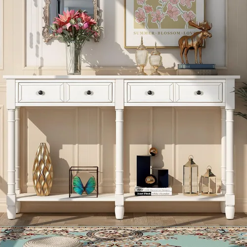 Vista 10 de P PURLOVE - Mesa consola de madera con cajón, 58 pulgadas de largo, pino Old Pine