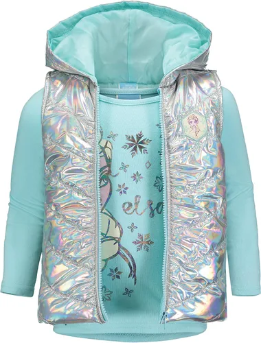 Vista 7 de Disney Frozen Princess Anna Queen Elsa - Chaleco con cremallera para niñas conjunto de camiseta y leggings de 3 piezas para niños pequeños a grandes