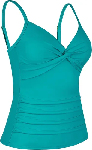 Vista 2 de Firpearl Parte superior tankini para mujer, parte superior de traje de baño fruncido con control de abdomen