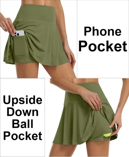 Vista 4 de UEU Faldas de tenis para mujer, plisadas, de cintura alta, para golf, atletismo, verano, mini falda pantalón con bolsillos cortos para correr y uso